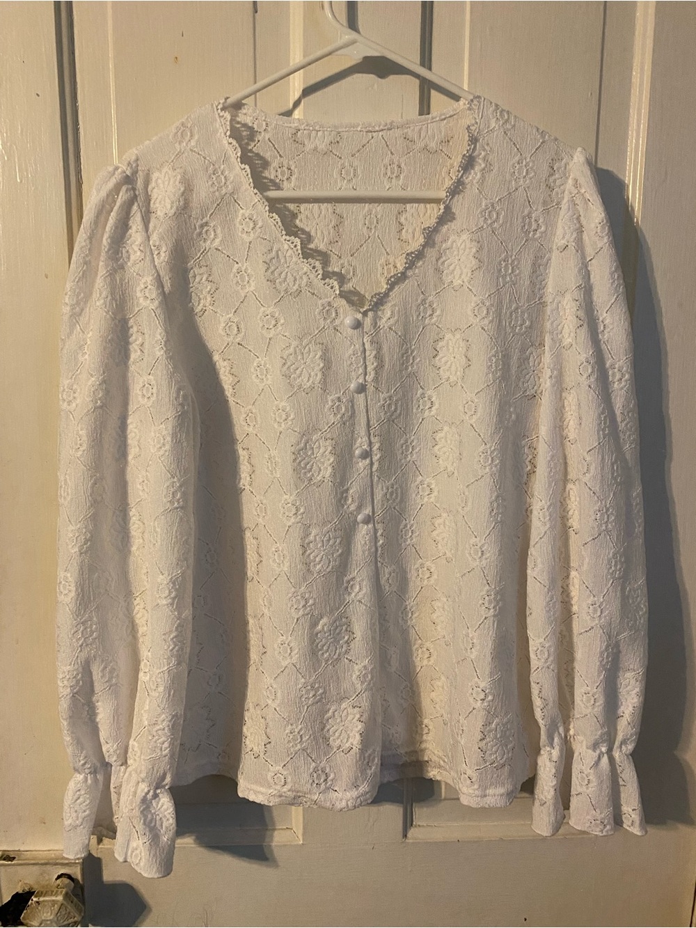 Women’s White Lace Button-Front Blouse